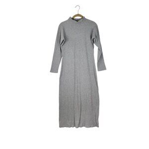 Moda Int'l Long Sleeve Midi Dress VTG Gray Waffle Mock Neck Womens Size Small